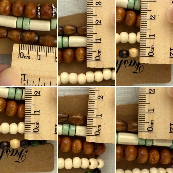 Set Of 5 Wooden Beaded Stretch Bracelets Mixed Natural Colors Bohemian Jewelry - Picture 6 of 8